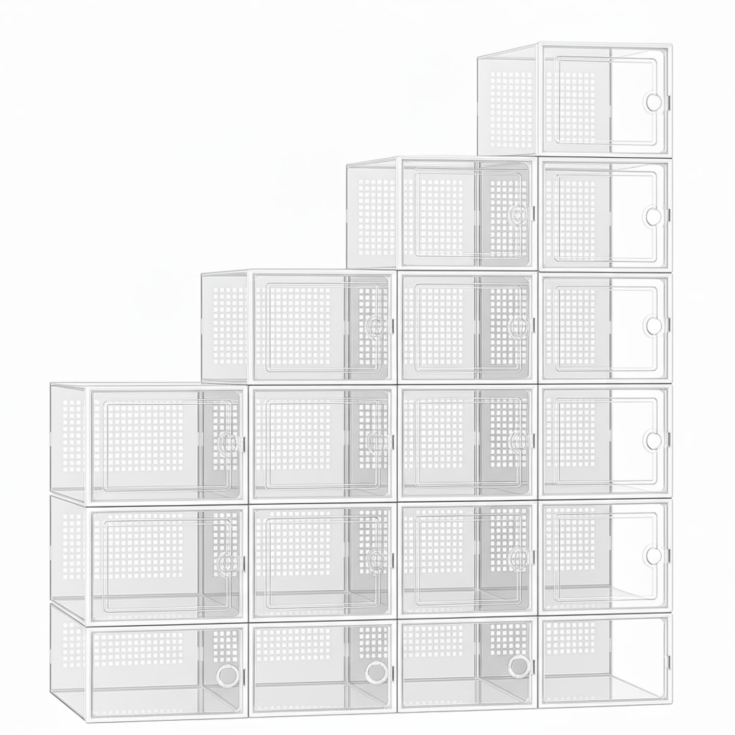 18 Boîtes à Chaussures Transparentes - 40% Plus Solide - Rangement Chaussures - Gain de Place - Boîtes de Rangement Empilables - Jusqu'à 44 - Transparent et Blanc