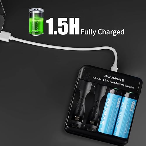 Miniatura 5 de PUJIMAX Baterías AA recargables de litio con cargador, alta capacidad de 4255 mWh 1.5 V recargables de iones de litio doble A baterías para cámara