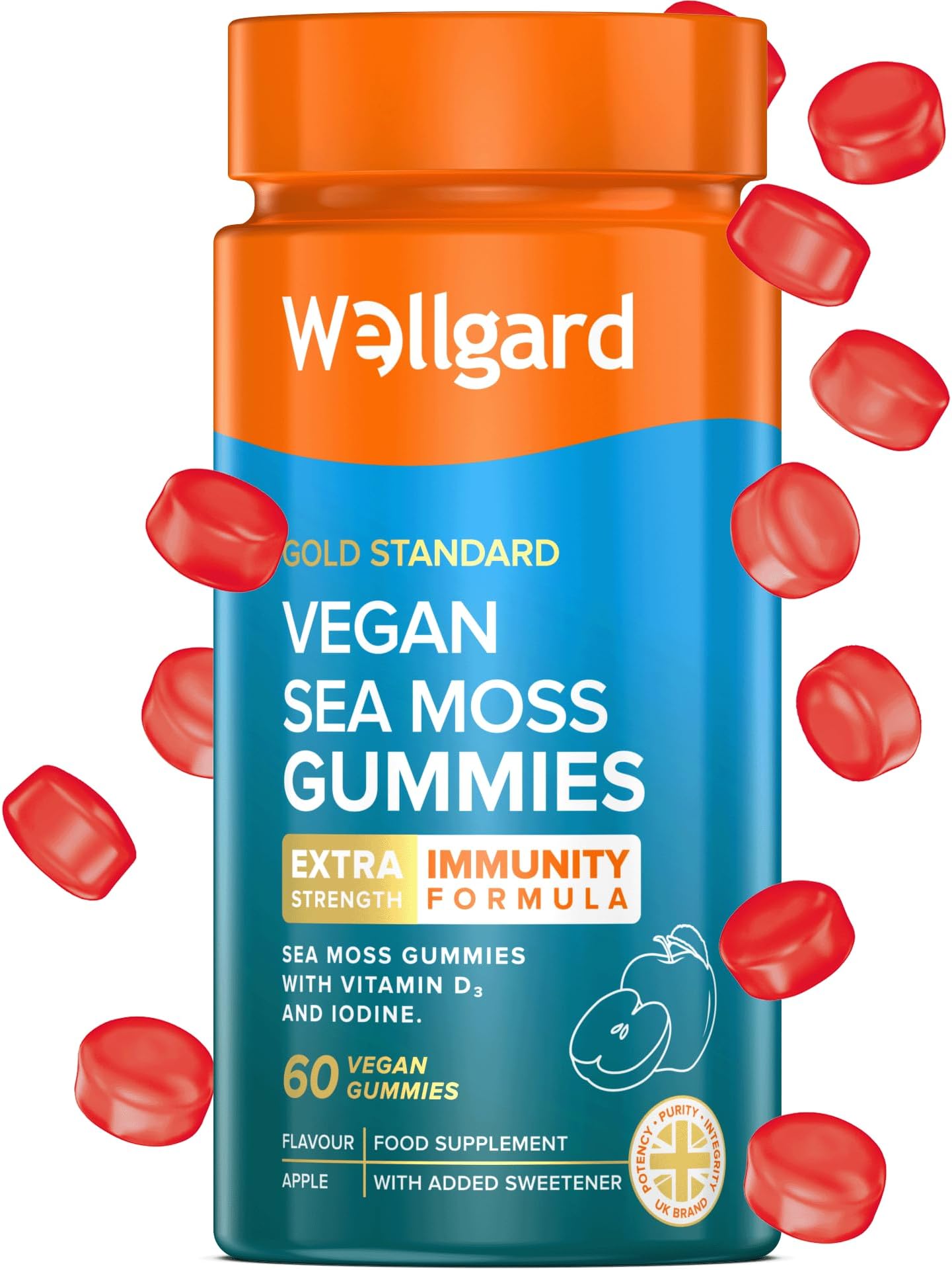 Wellgard Vegan Sea Moss Gummies, Formulated for Immunity with Iodine, Vitamin D3, Vitamin C, 60 Gummies