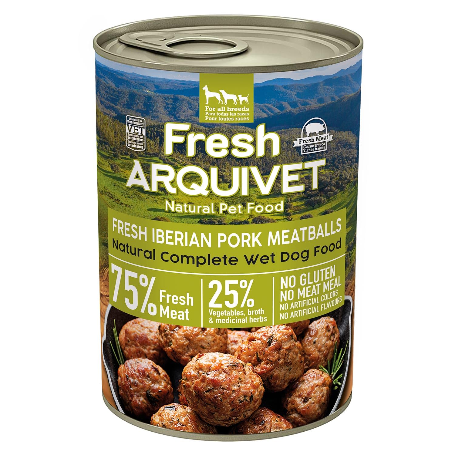 ARQUIVET Fresh Iberian Pork Meatballs - Latas de albóndigas con Cerdo ibérico, Calabaza y judias Verdes - Pack 6 Unidades x 400g - Comida húmeda para Perros.