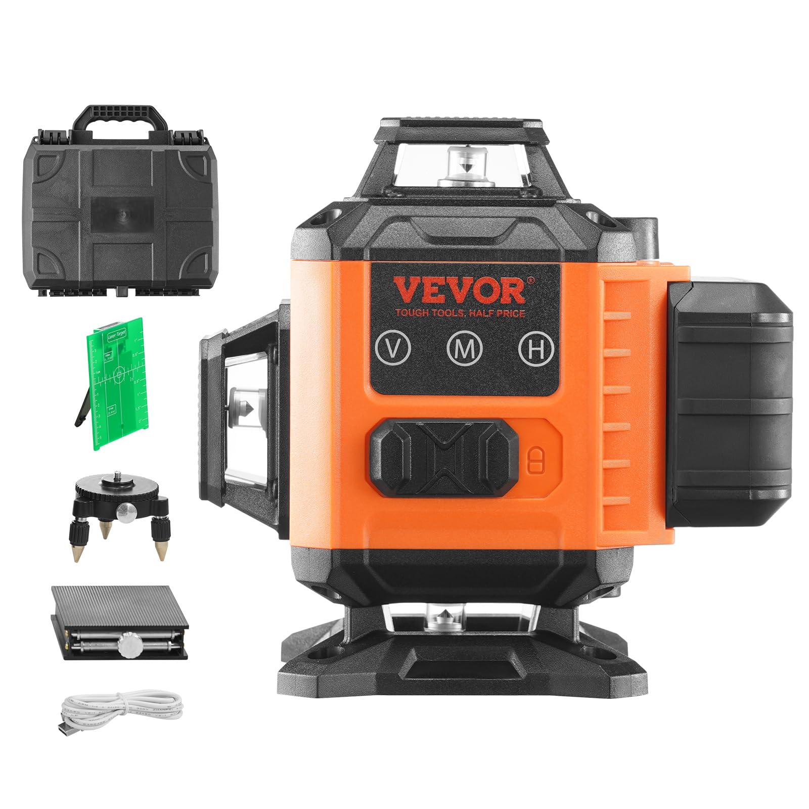 VEVOR Nivel Láser 360° x 4 16 Líneas Cruzadas Verdes 30 m Modo Autonivelante Manual Longitud de Onda 520 nm ± 10 nm Precisión 0,28 cm a 10 m Trabajo Continuo 5 h Con Batería