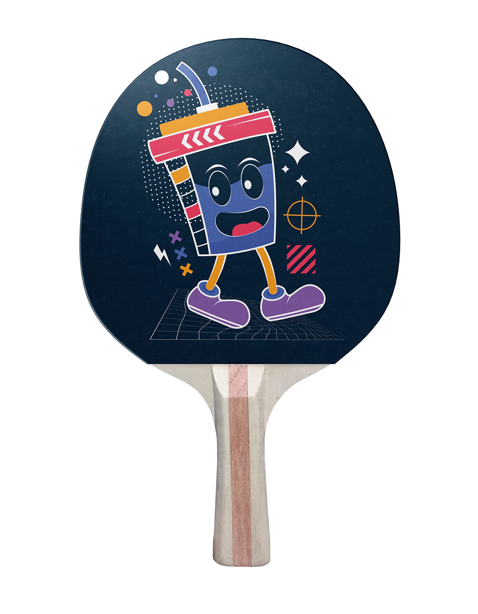 TigerTail Sports Walking Soda Cup Colorful Design Ping Pong Paddle, Premium 5 Ply Table Tennis Racket (Red on Back)