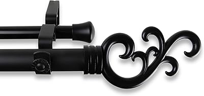 A&F Rod Decor - Mirah Double Curtain Rod 1 inch Diameter, 160-240 inch - Black