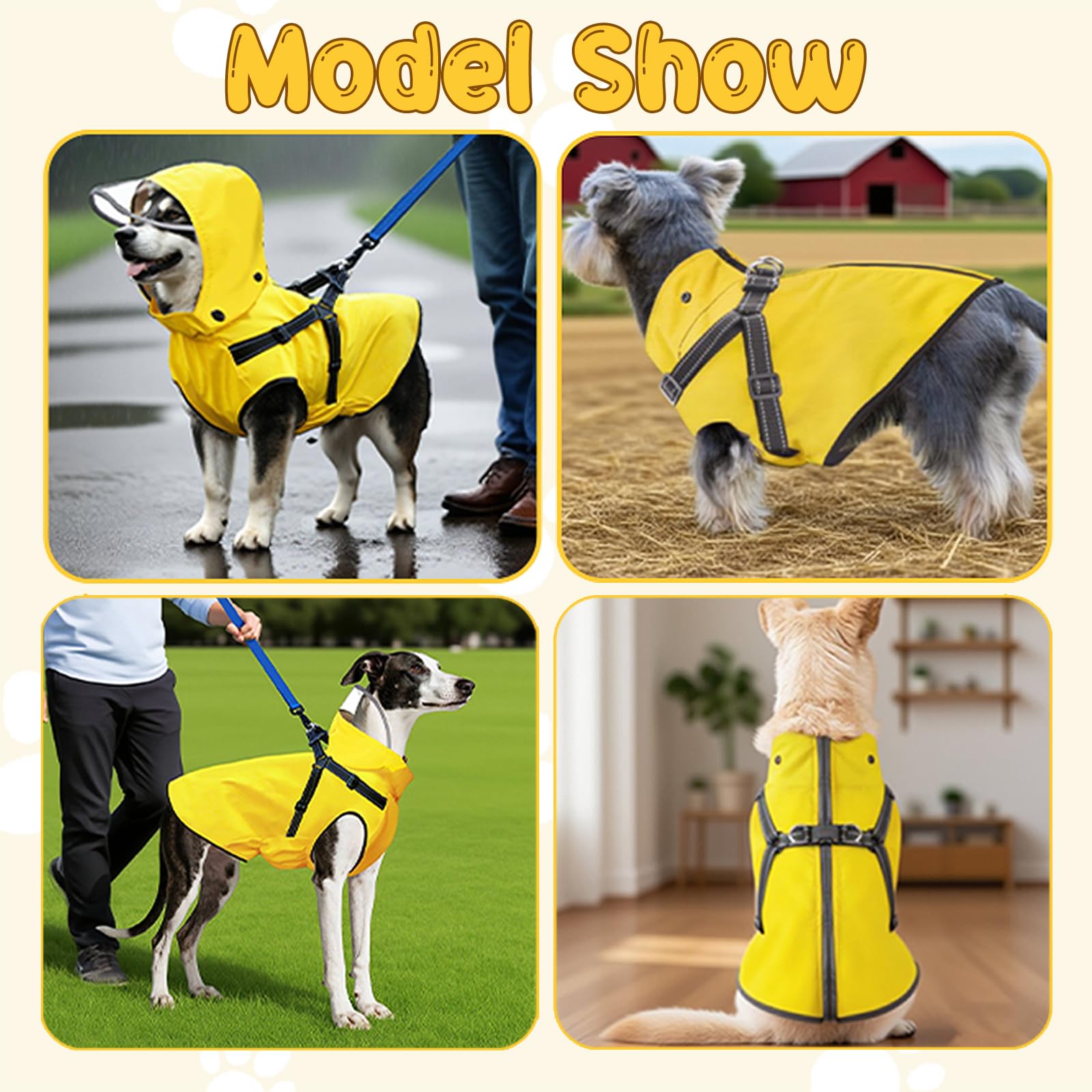 Chubasquero para perros, chubasquero con arnés reflectante y capucha transparente extraíble, chubasquero transpirable para perros, poncho, ligero, impermeable, ropa para pequeños, medianos y