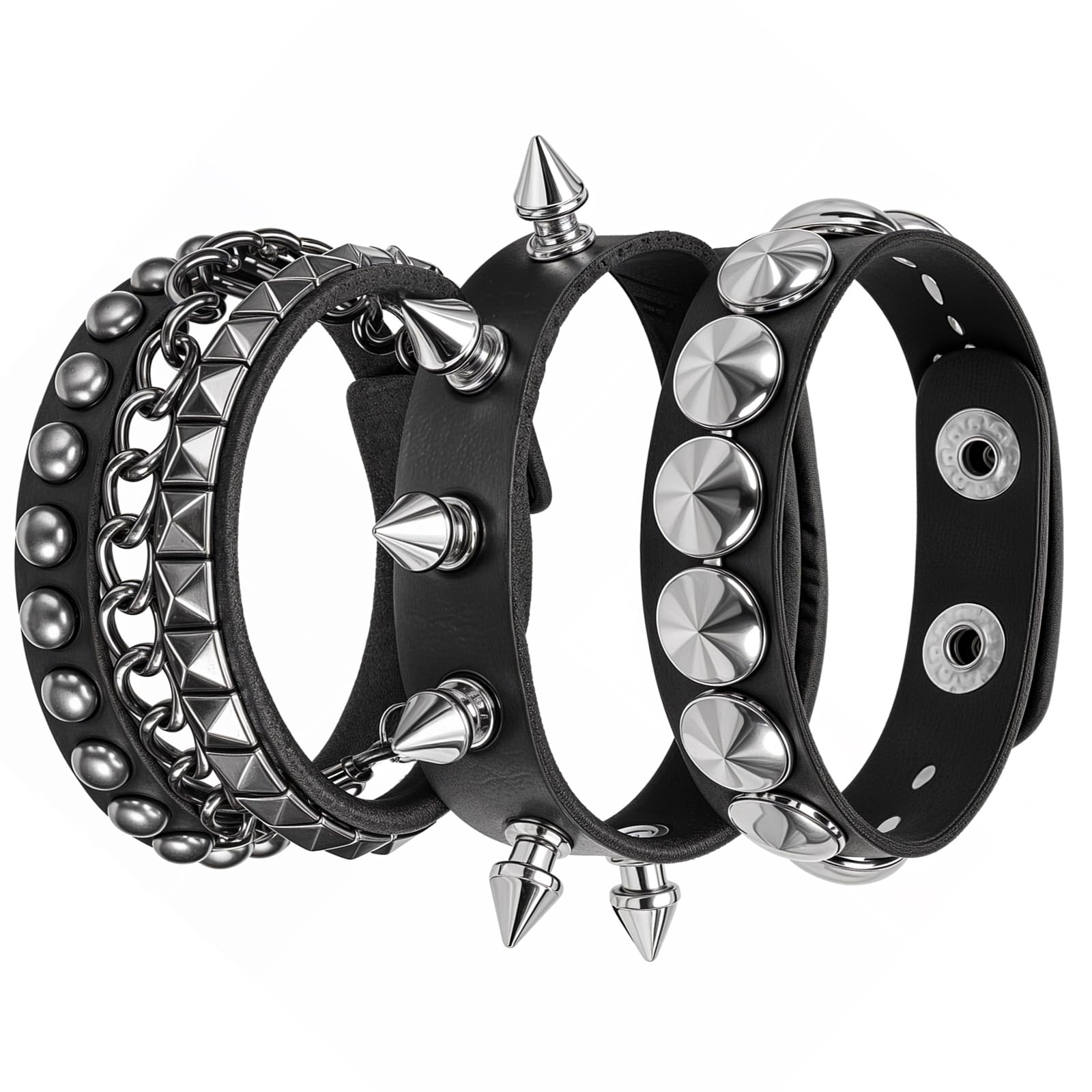 3 Pcs Black Studded Bracelet Studded Cuff Punk Studded