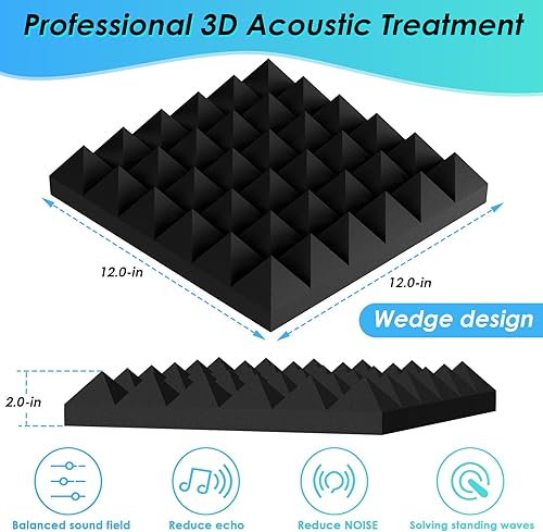 Miniatura 5 de Paquete de 36 paneles de espuma autoadhesivos a prueba de sonido, expansión rápida, paneles acústicos de 2 x 12 x 12 pulgadas de alta densidad,