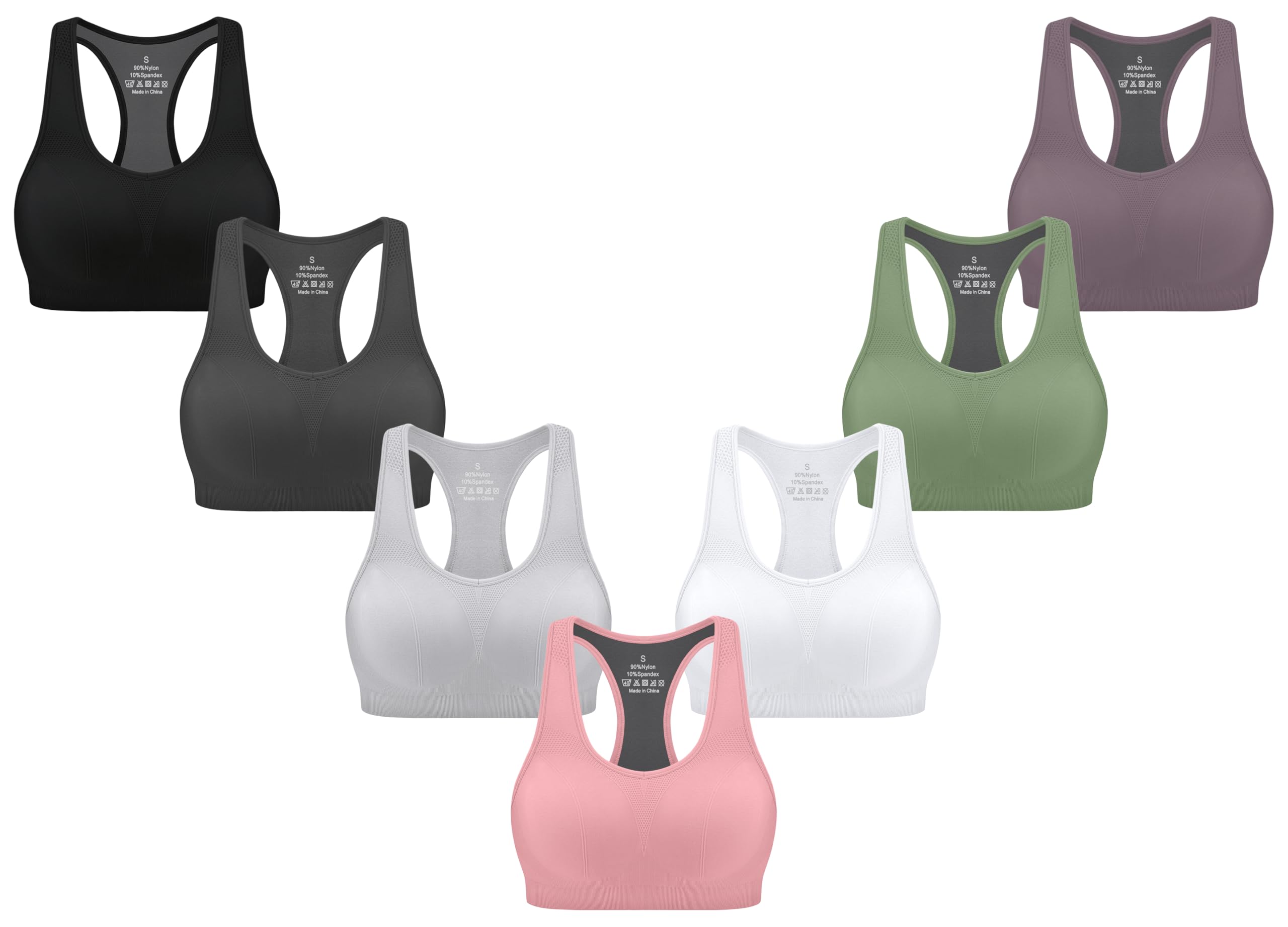 MIRITY Women Racerback Sports Bras - High Impact Workout Gym Activewear Bra Pack of 7