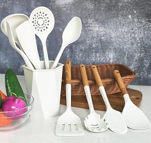 Miniatura 6 de Silicone Kitchen Utensils Set, 12 Pieces Kitchen Utensils Set, Anti-Stick Heat Resistant Wooden Handle Cooking Utensils with Dish Holder, Silicone
