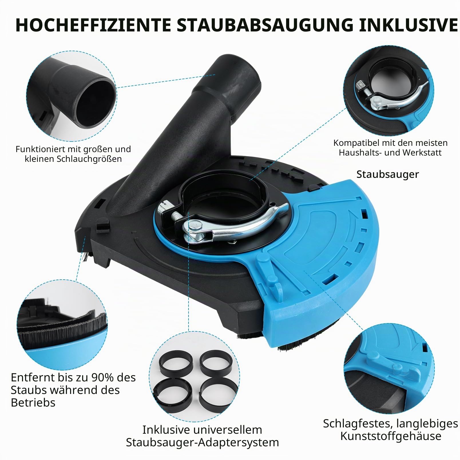 125/150 mm Diamant-Schleiftopf Set mit Absaughaube, Winkelschleifer Schleifscheiben Grob & Fein, Beton Schleifen Set mit Staubabsaugung, Adapter, Schlüssel & Zubehör für Stein, Fliesen, Beton
