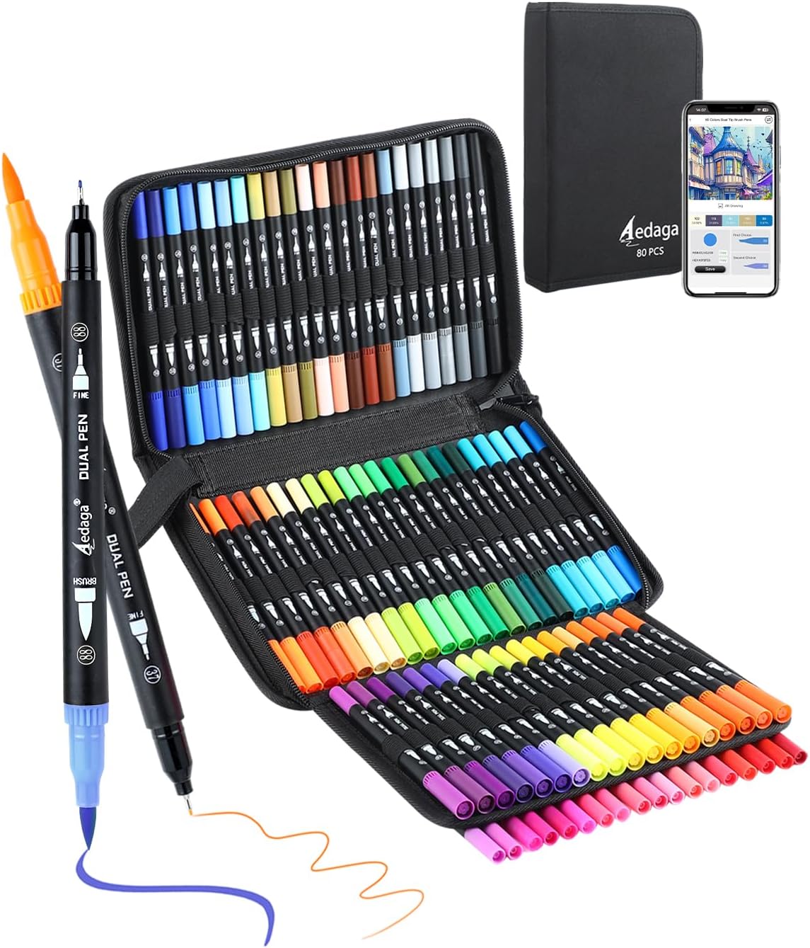 80 Colors Numbered Dual Tip Markers Pens with App for Adults Coloring Book
