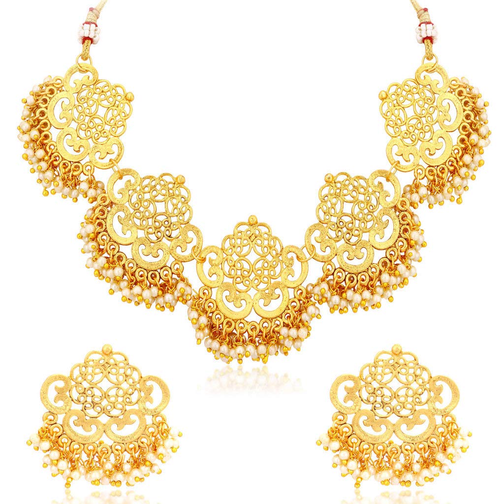 Sukkhi Exclusive Gold Plated Pearl Choker Necklace Set For Women (B07QGTK4VD) Amazon Price History, Amazon Price Tracker