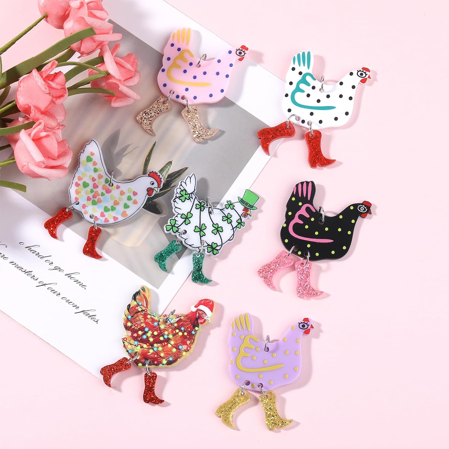 16 Pcs 8 Colors Acrylic Animal Pendant MINi,Acrylic Chicken Pendant BULk,Bulk Flat Animal Pendan,for Necklace Bracelet Earrings DIY Jewelry Making Craft Supplies - Image 3
