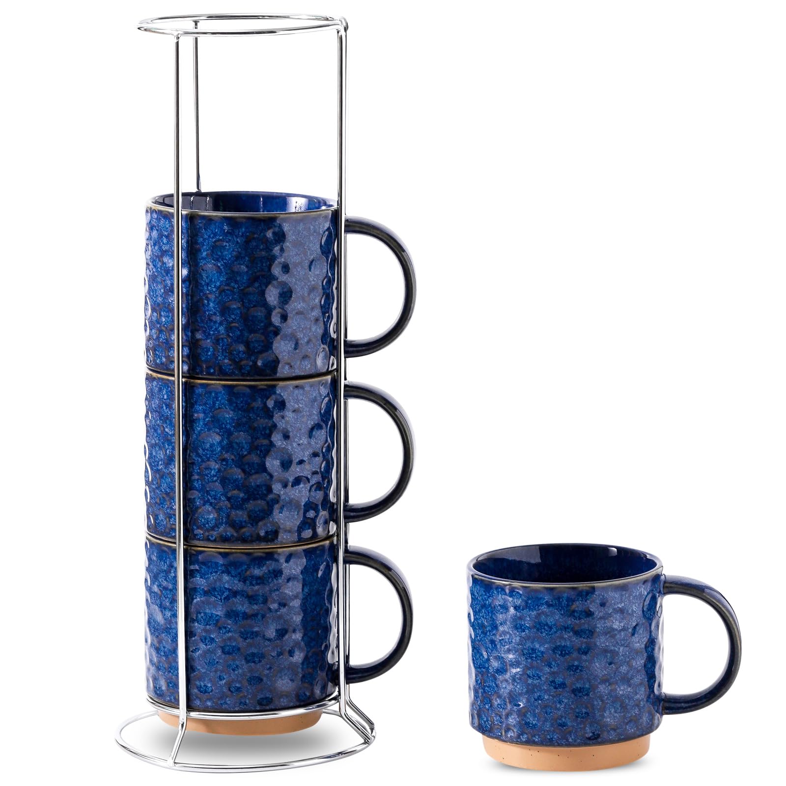 Nihow Ceramic Coffee Mug Set of 4, 16OZ Stackable Coffee Mug Set with Stainless Stand,Large Cup Set for Cappuccino,Tea,Hot/Cold Drinks,Dishwasher &