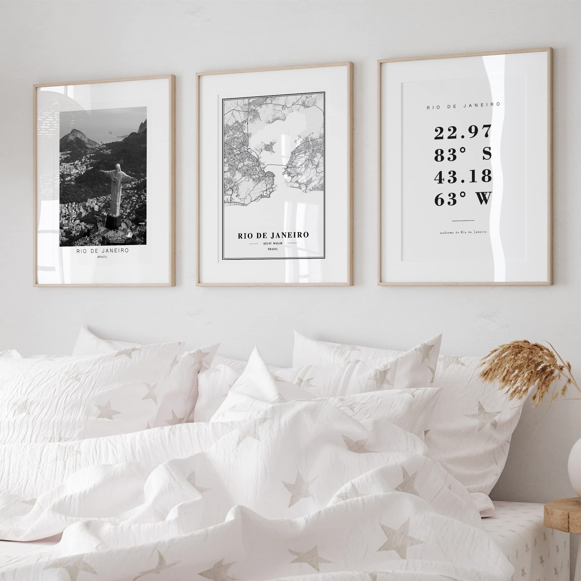 Dear Mapper Rio de Janeiro Brazil View Abstract Road Modern Map Art Minimalist Painting Black and White Canvas Line Art Print Poster Art Print Poster Home Decor (Set of 3 Unframed) (16x24inch)