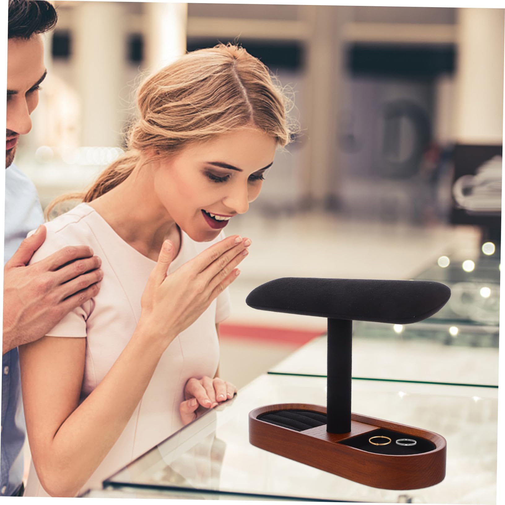 Soporte de Madera para Reloj y Pulseras Expositor T-bar Elegante con Acabado Natural Organizador Multiusos para Joyas y Accesorios Mostradores y Tocadores Almacenamiento Estable