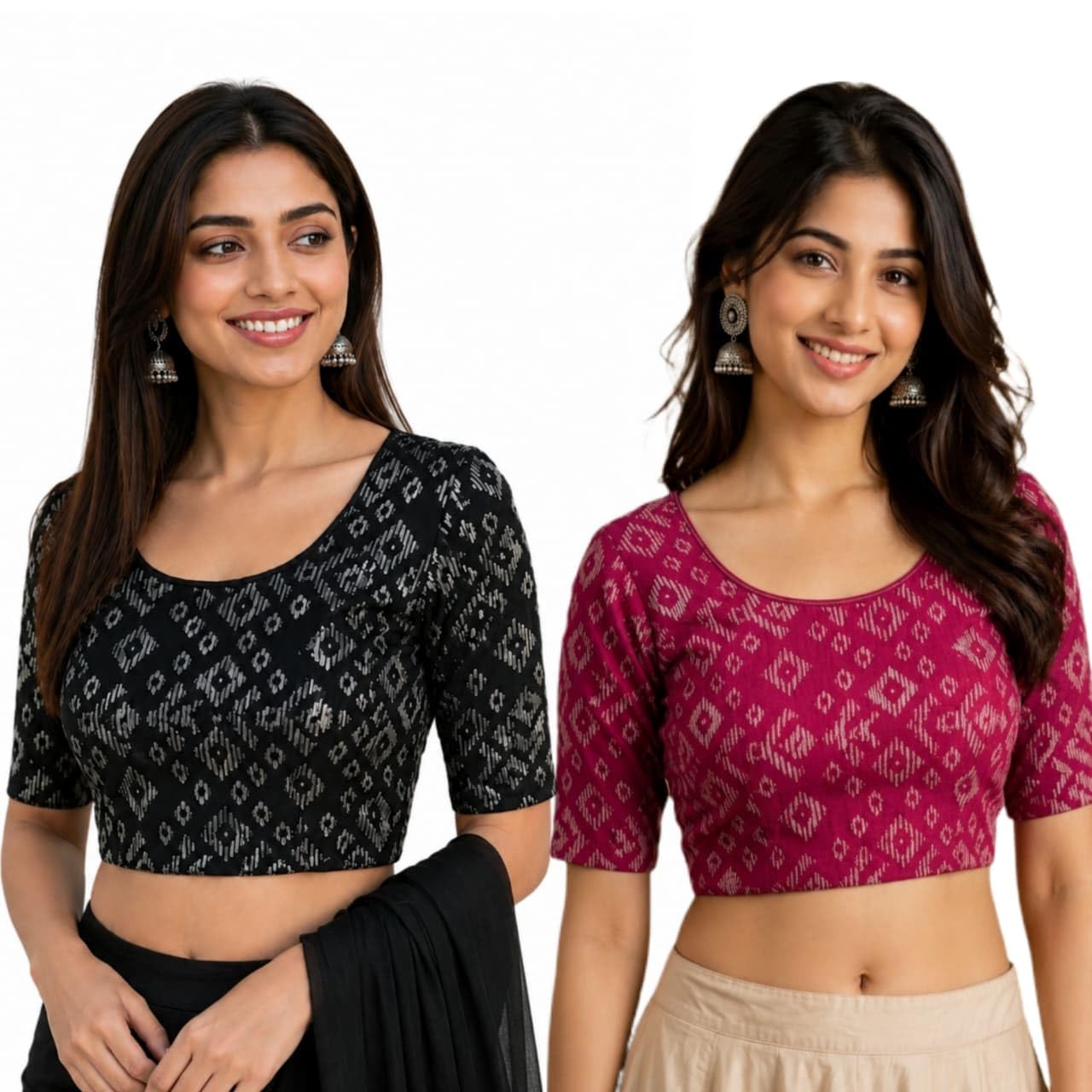 Women's Readymade Stretchable Round Neck Saree Blouse Pack of 2-picture-51