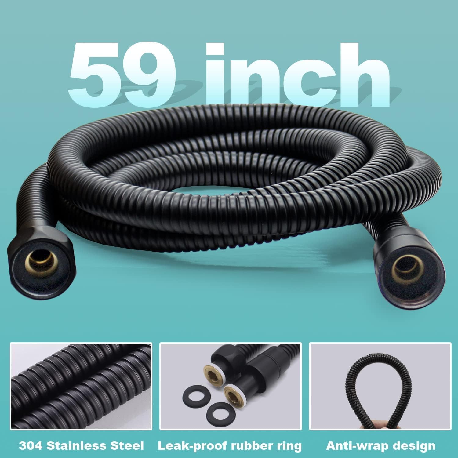 Matte Black Handheld Shower Head with Long Hose and Brass Holder All Metal Hand Held Shower Head High Pressure Handheld Shower Head Set