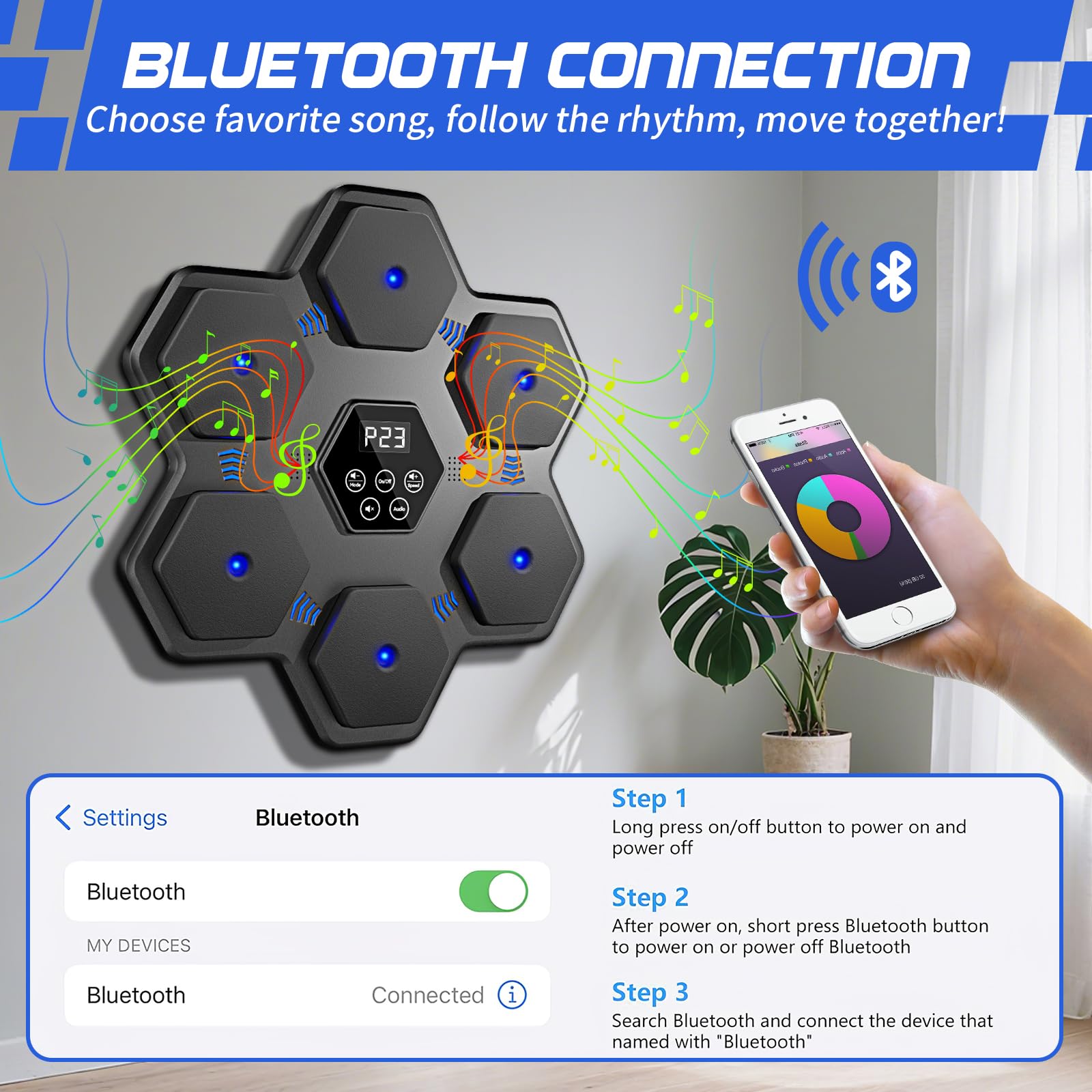 Macchina di Boxe Musicale, Allenatore di punzonaggio interattivo Bluetooth Intelligente con Display a LED, Adatto per Palestra di Ufficio Domestico, Allenamento e Sollievo dello Stress