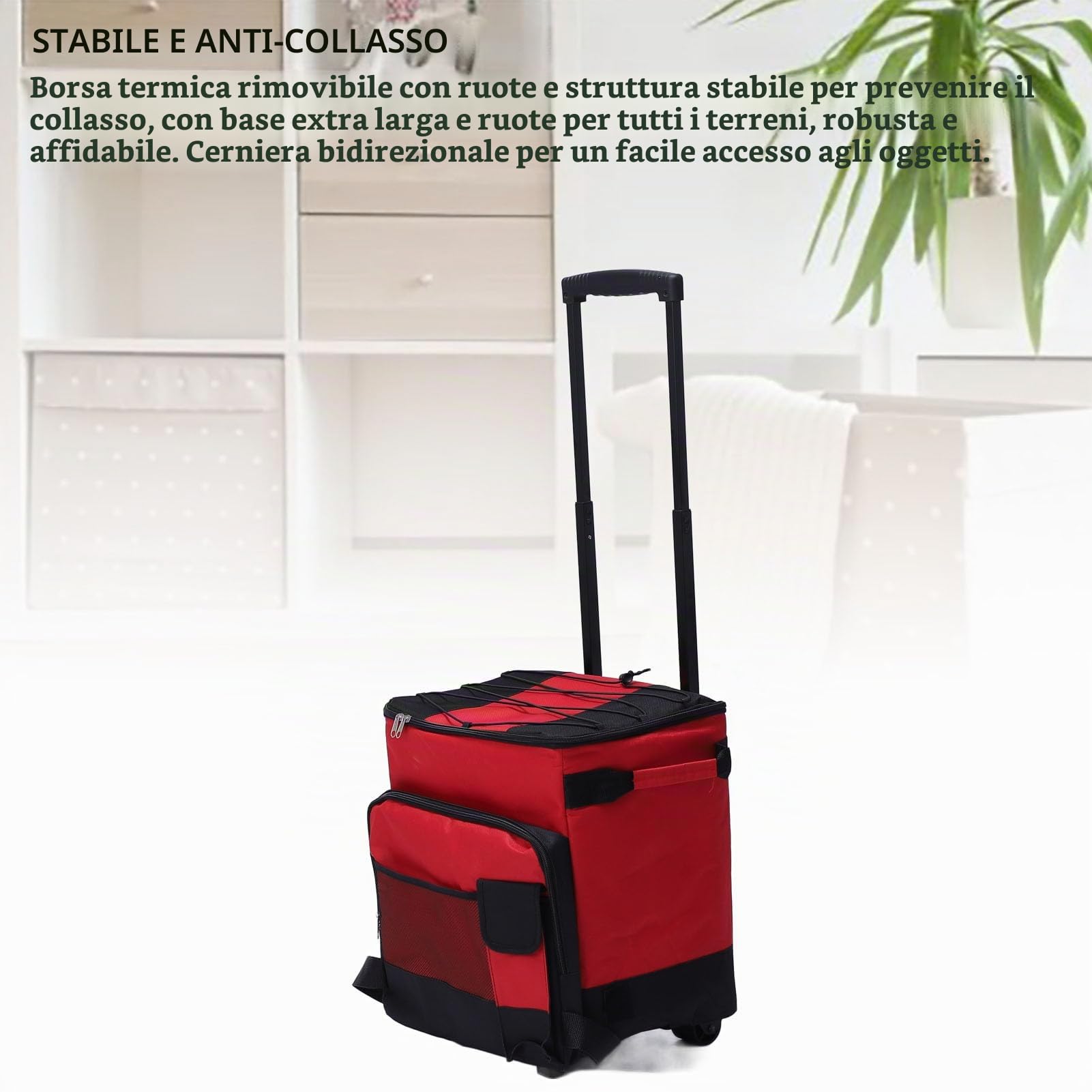 Borsa frigo a rotelle, 43L grande capacità impermeabile pieghevole borsa frigo con ruote, altezza regolabile portatile refrigeratore con ruote refrigeratore isolato per campeggio