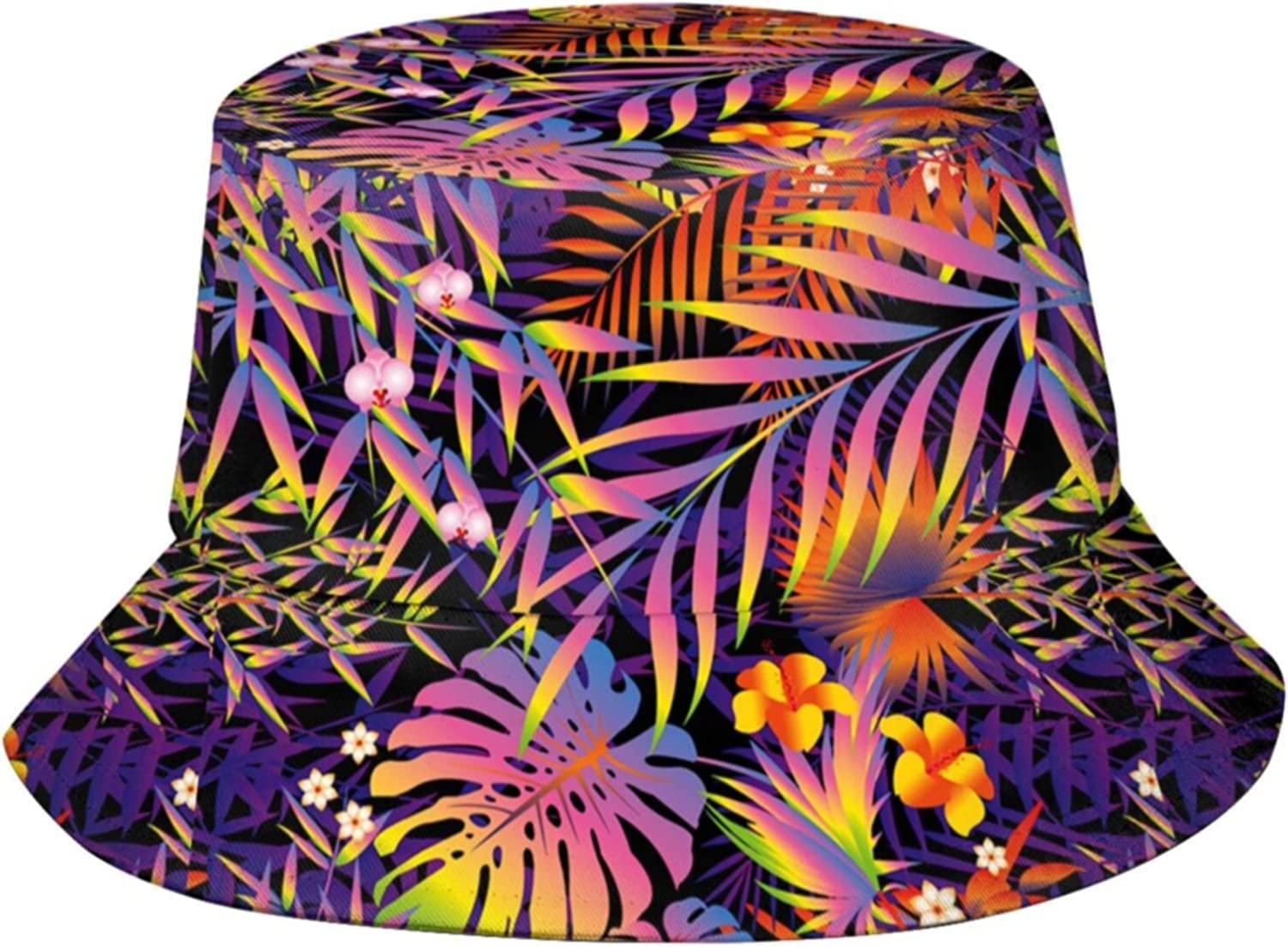DJNGN Hawaii Tropical Floral Bucket Hat Sun Protection Wide Brim Hat Packable Summer Travel Boonie Cap for Women Men