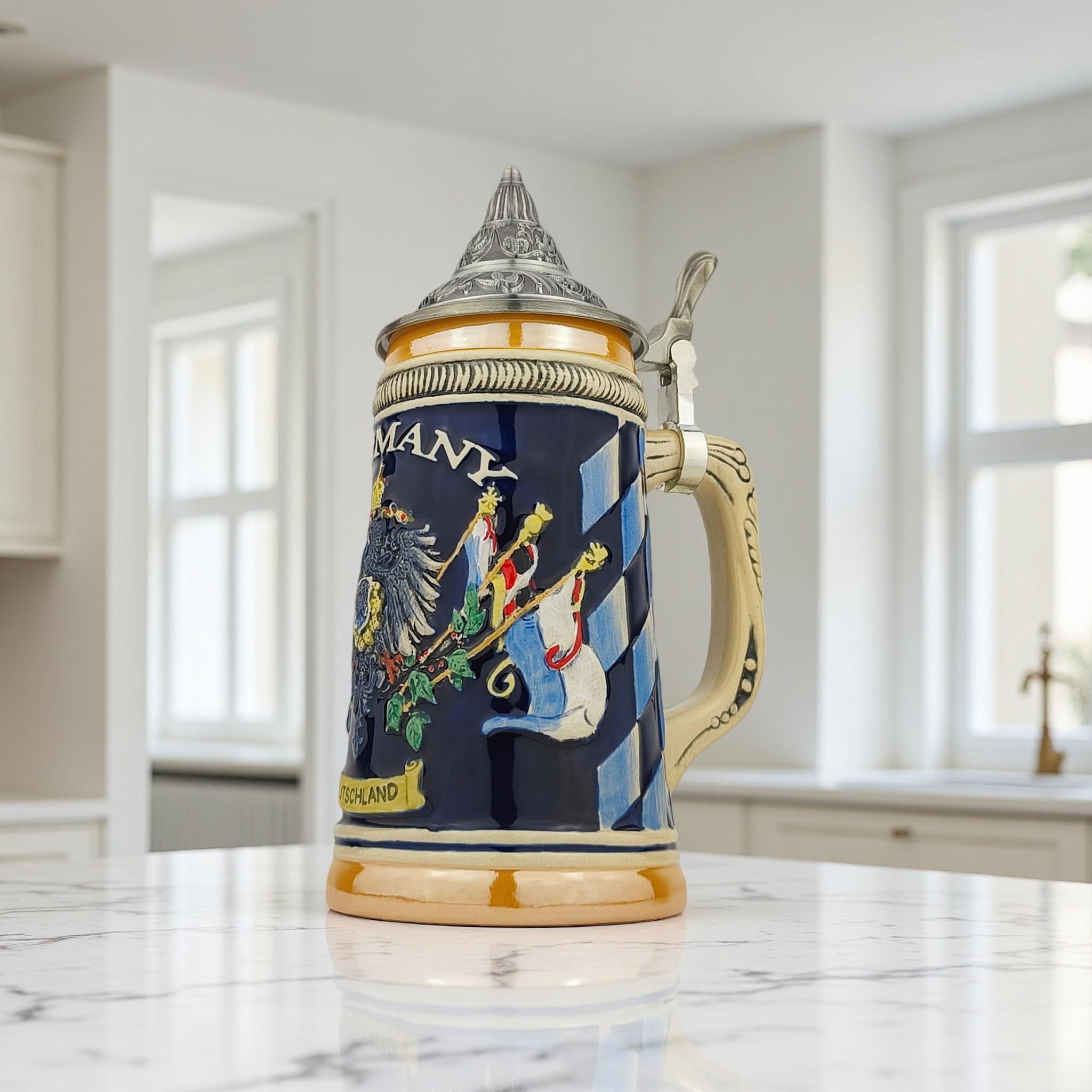 Jarra de cerveza con tapa, 0,6 l, hecha a mano, diseño de Alemania, tradicional para fiestas de cerveza, hogar y colección, regalo para hombres y amantes de la cerveza