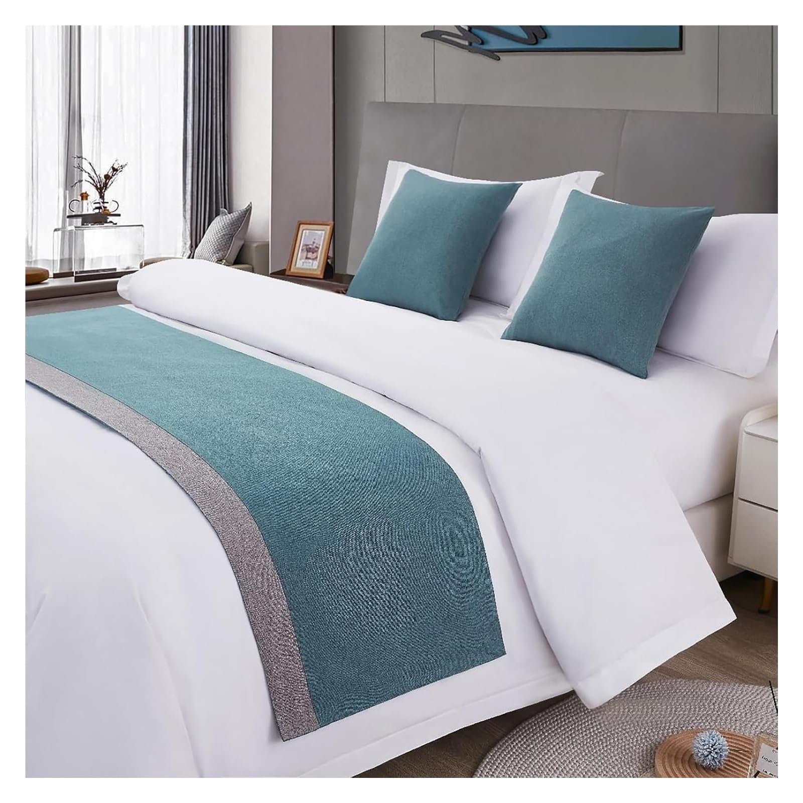 JFGCTYHXY Bed linen throws, Gray Bed Runners Scarves Bicolor Splicing Bedspread Hotel Scarf Bedding Towel Luxury(E,50 * 240cm for 180cm Bed)