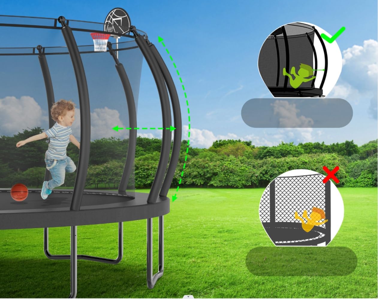(BOX 3 OF 3 ONLY) EMKK 16 FT 10FT 12FT Trampoline Trampolines with Basketball Hoop,with Slide and Swings, Outdoor Trampoline with Safety Enclosure Net and Ladder, Trampolines for Kids and Adults for Backyard Park