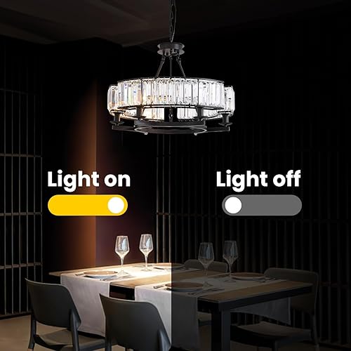 Miniatura 5 de NOXARTE Candelabro redondo de cristal con 6 luces, lámpara colgante, lámpara de techo, marco de hierro negro para comedor, sala de estar, casa de