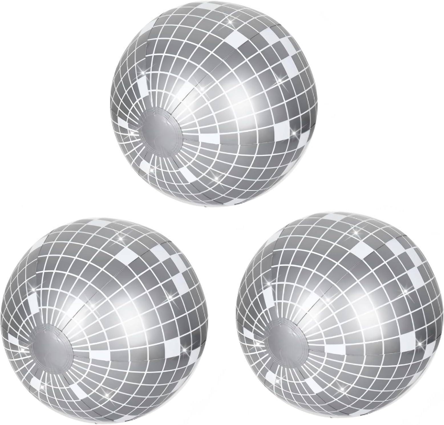 Whaline 3Pcs Inflatable Disco Beach Ball Round Pool PVC Balls Disco Theme Party Decoration for Indoor Outdoor Summer Beach Sports Theme Party Decor (Silver)