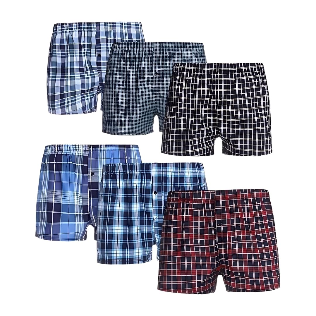 ShopMCR 3 Pack Mens Boxers Underwear Cotton Woven Boxers for Men, Mens Boxers Shorts Multipack with Button Fly S - 2XL (Woven, XXLarge) Assorted