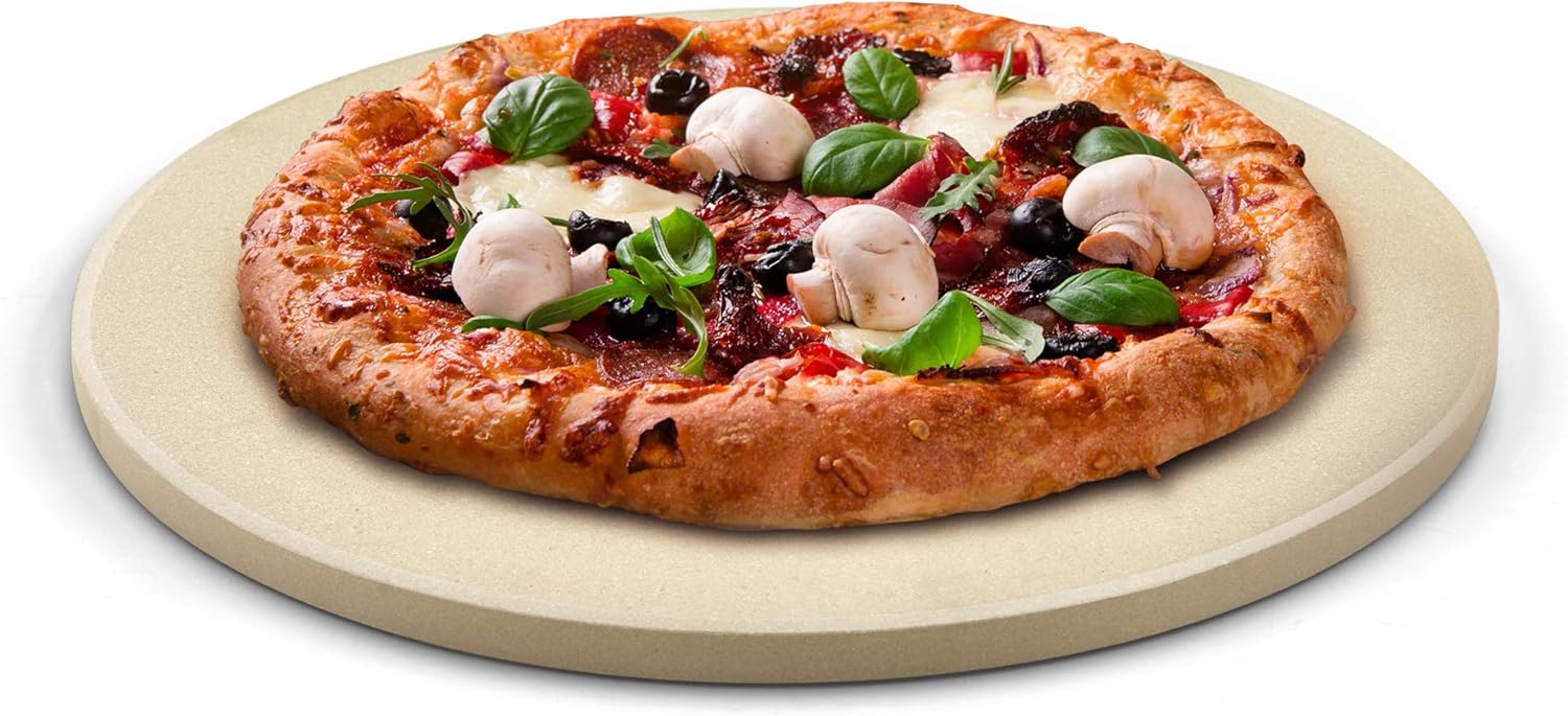 Cook N Home Pizza Grilling Baking Stone with Scraper, 16-Inch x 14-Inch Rectangular Heavy Duty Cordierite Bread Stone for Oven and Grill, Thermal Shock Resistant Ideal for Baking Crisp Crust Pizza