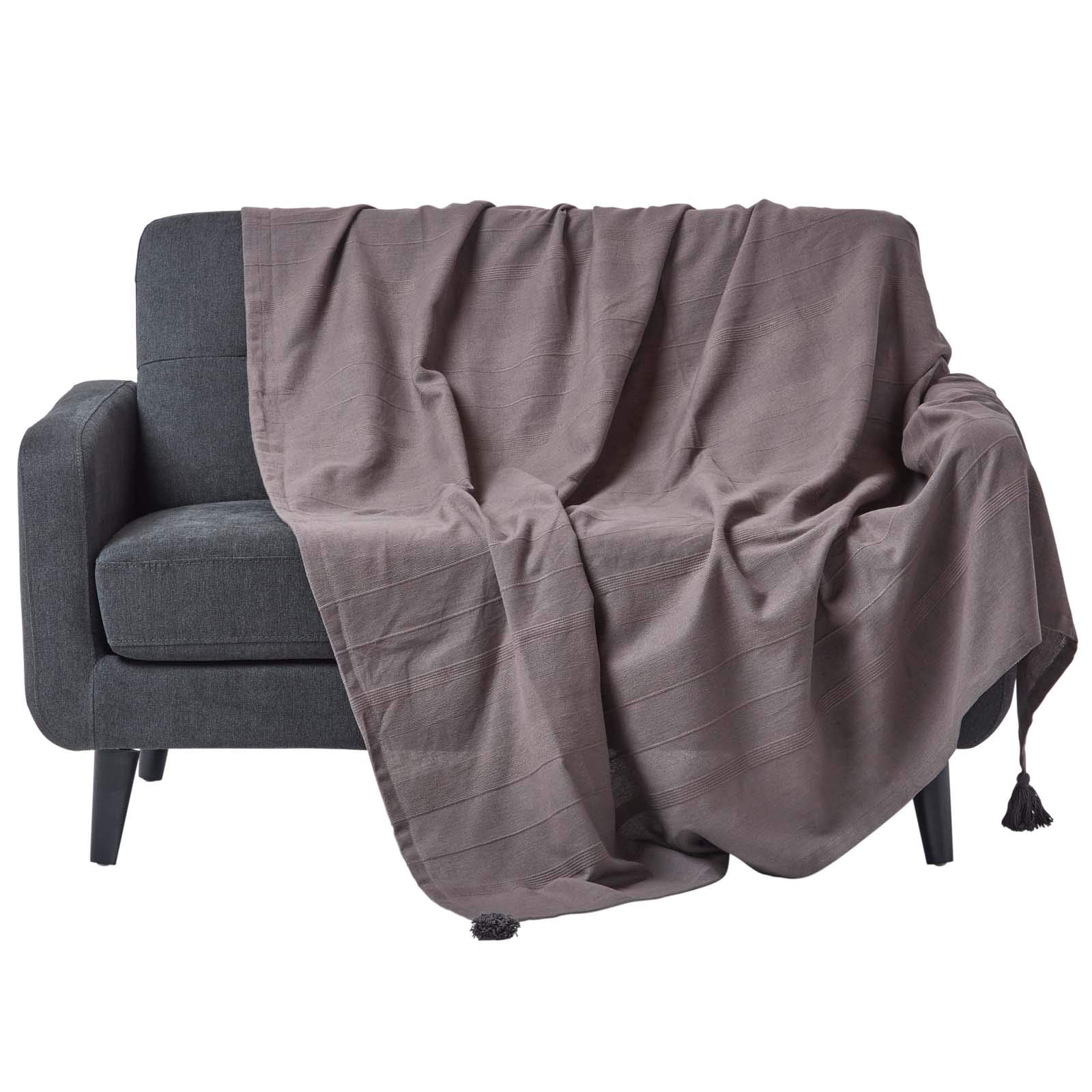Homescapes Unisex Grey Cotton Rajput Ribbed Throw In | Size: 255Cm X 360Cm