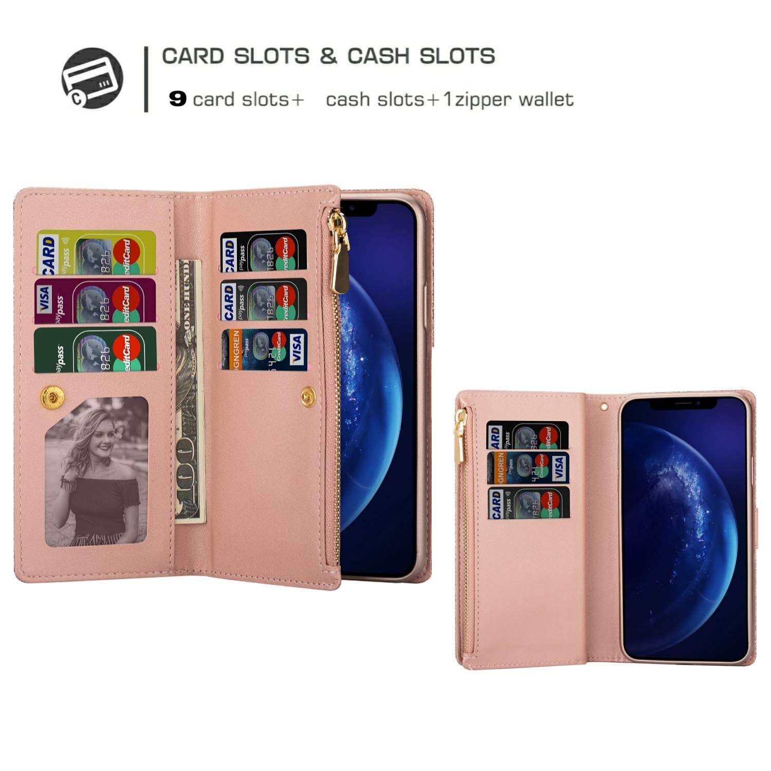 NEINEI Cover Portafoglio In Pelle Per IPhone 13 Pro Max Con Fiori 3D – Custodia A Libro Con Slot Carte, Supporto E Chiusura Magnetica, Rosa - 2