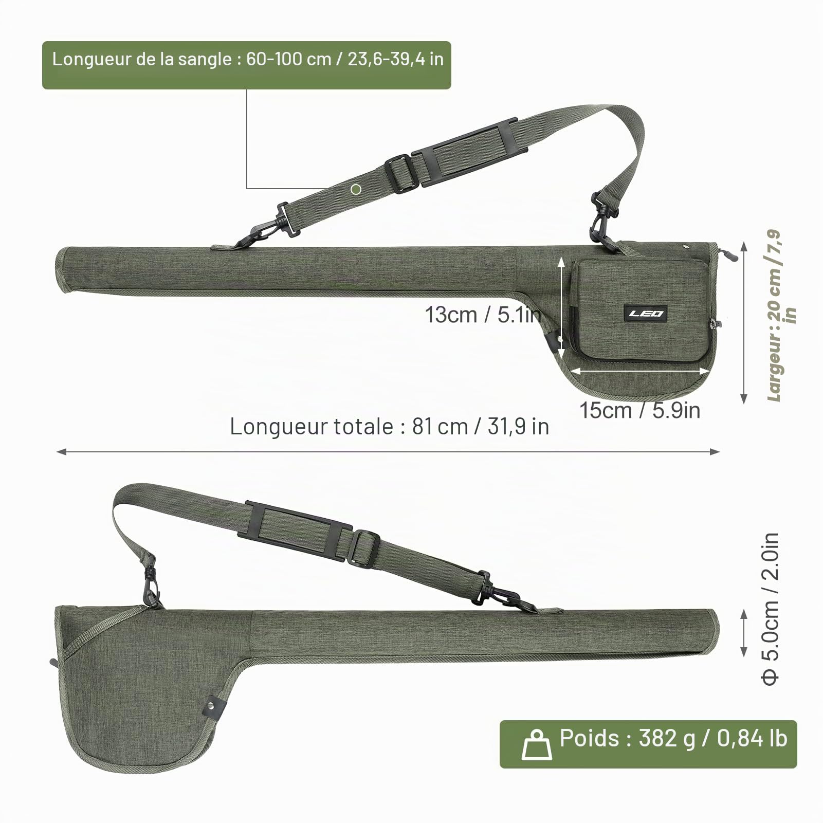 Lixada Étui de Transport pour Canne à pêche à la Mouche, Sac de Rangement en Toile pour Cannes à pêche, moulinets de Cannes à Mouche, étui de Transport Durable