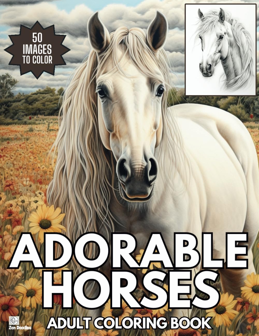 Adorable Horses: Relaxing Grayscale Coloring Book for Adults and Teens (Grayscale Farmyard Animals)
