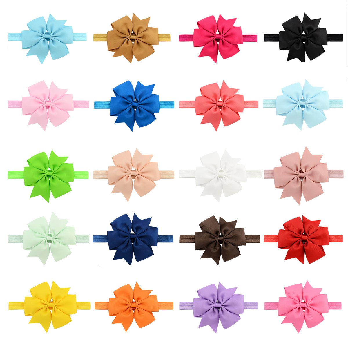 Diademas Bebe Niña, Paquete de 20 Diademas Elásticas con Arcos de Pelo de 4.3" Diseño de Regalo Surtido de Colores para Recién Nacido