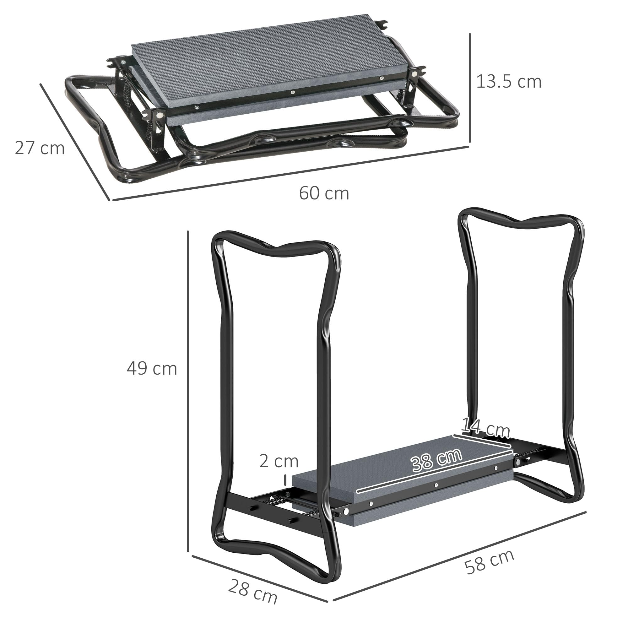 Outsunny 2 in 1 Garden Kneeler Seat, Kneeling Pad Support Bench, Foldable Knee Protector, Grey, 58 x 28 x 49 cm - Image 3