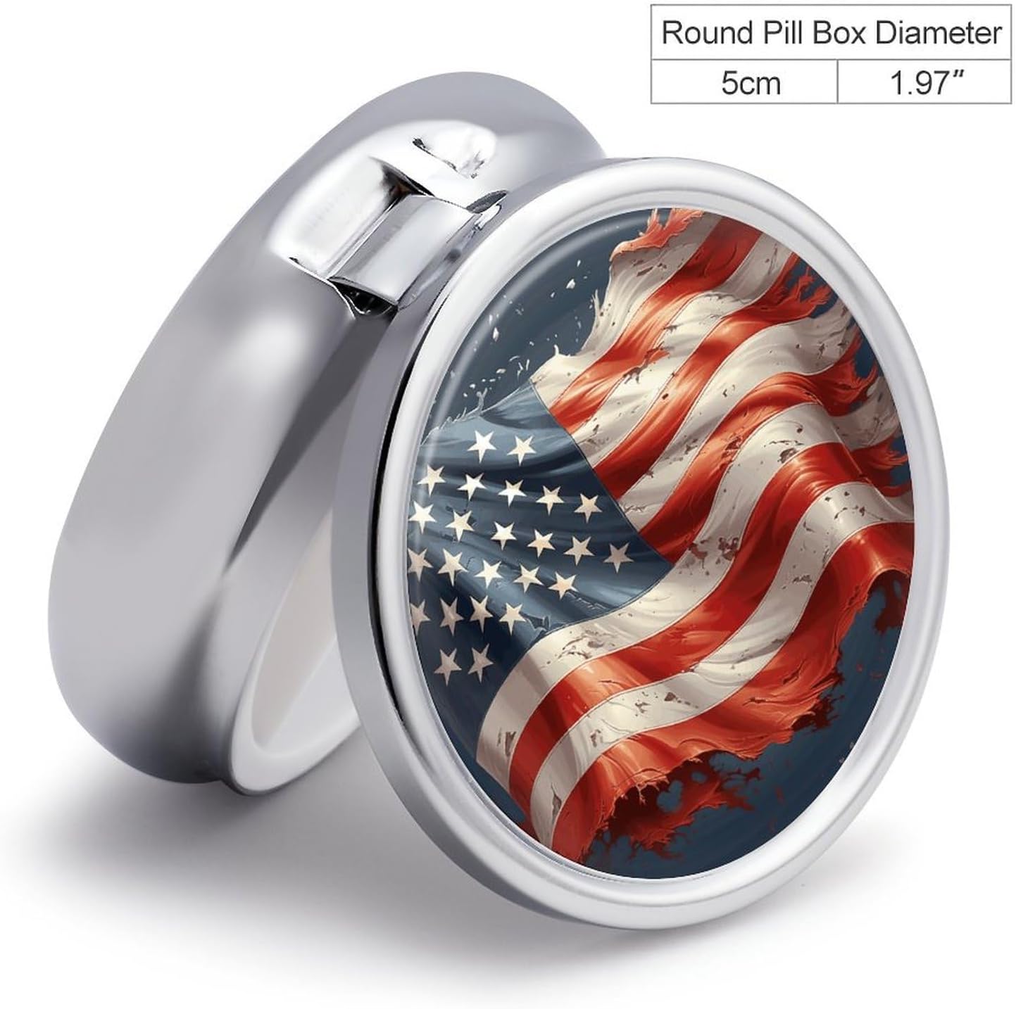 Round Daily USA Flag Pill Case with 3 Compartment & Mirror image 2