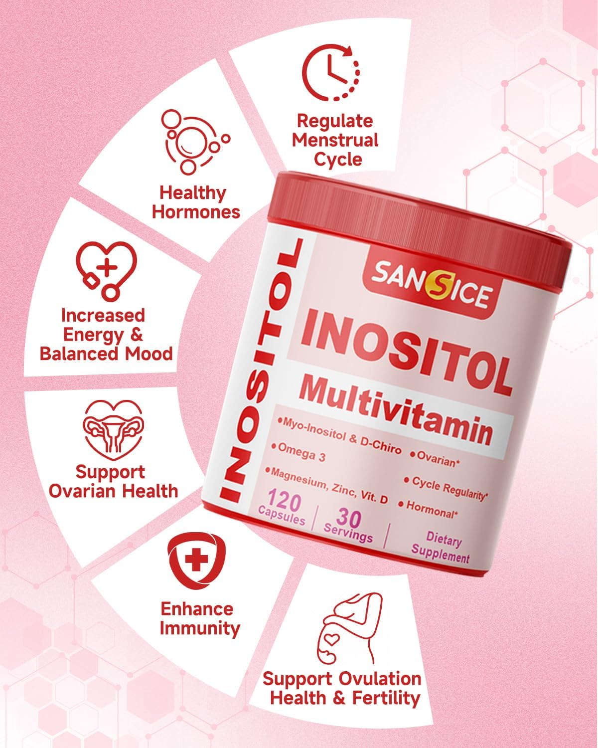 Myo & D-Chiro Inositol Multivitamin Capsules, 2000mg Myo-Inositol & 50mg D-Chiro Inositol 40:1 Blend, Vitamin B8 Supplement for Female Hormone (120 Capsules)
