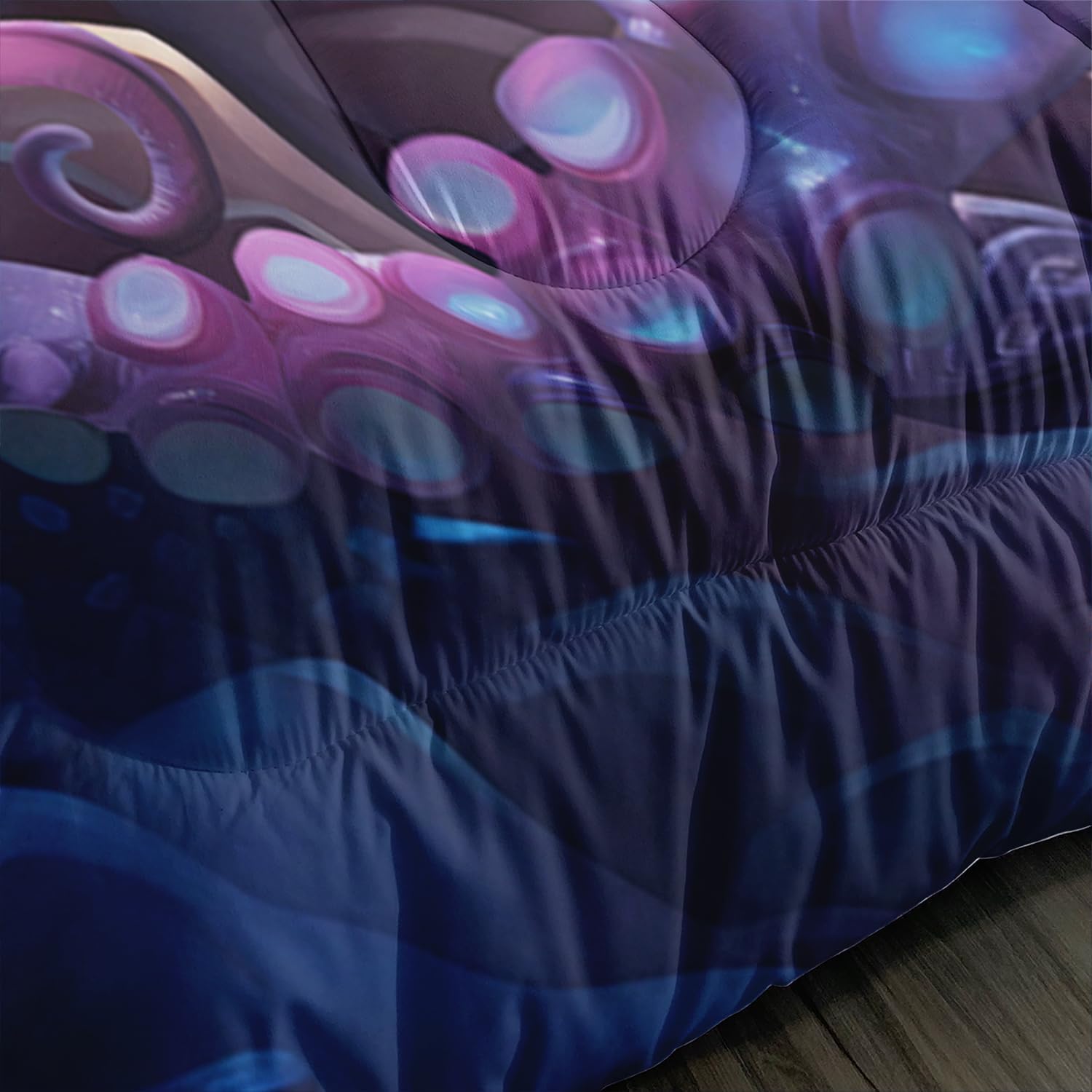AILONEN Octopus Print Comforter Set Twin Size, Blue Ocean Theme Bedding Set for Boy Girls,3 Pieces Sea Animal Bed in a Bag,1 Quilt with 2 Pillowcases image 4