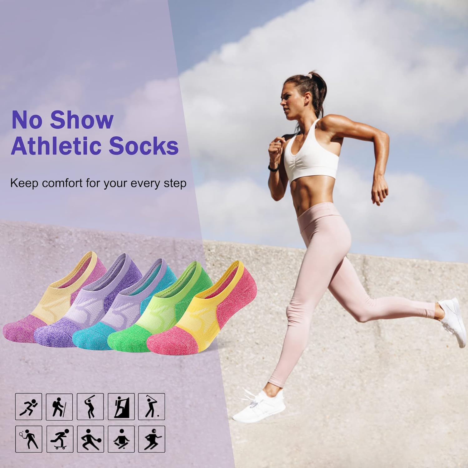 Gonii No Show Socks Womens Athletic Compression Running Low Cut Cushioned Socks 5 Pairs - Image 6