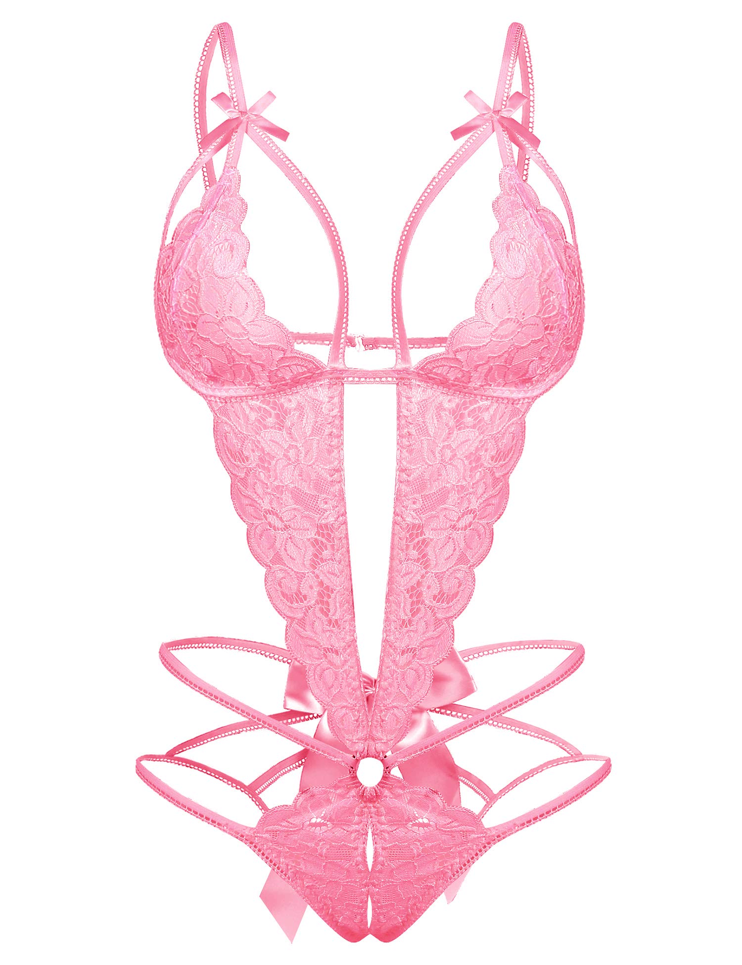 EVELIFEWomen Lace Lingerie Sexy Strap Bodysuit Deep V One Piece Teddy Babydoll Mini Bodysuit