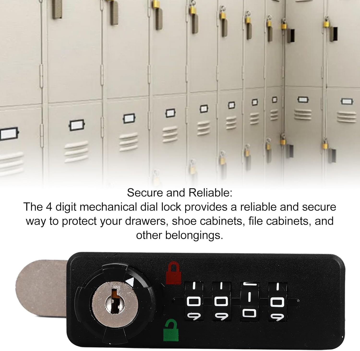 4 Digit Mechanical Dial Combination Lock, Mechanical Combination Cabinet Lock, Password Safety Lock for Drawer Shoe File Cabinet Wardrobe with Durable ABS Construction