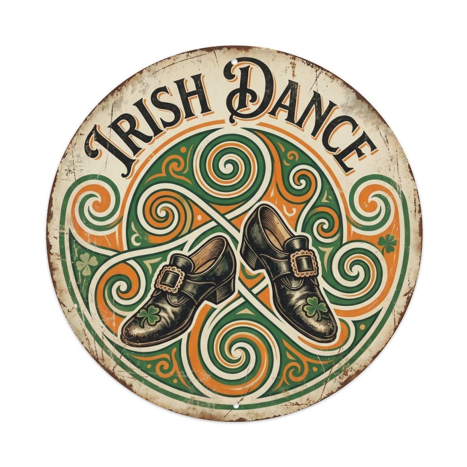 Vintage Travel Irish Dance Heritage Metal Tin Sign Plaque Wall Decor for Cafe, Club, Garden Round Metal Poster 8x8Inch