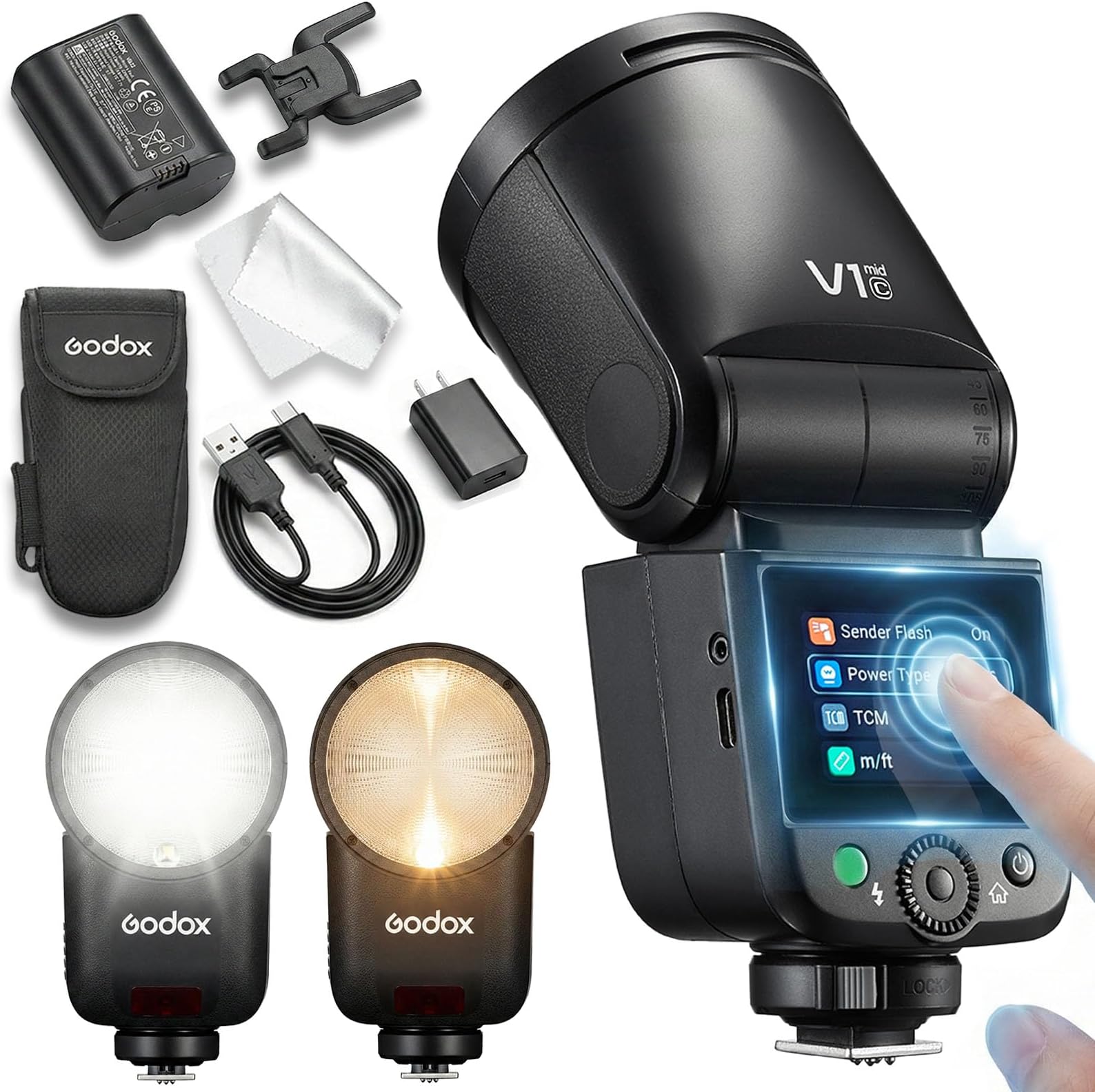 Godox V1 MID C Flash for Canon, 55Ws Round Head Touchscreen Speedlite, 24mm Optics, 650+ Flashes, TTL/HSS 1/8000s, V1MID Travel Flash for Canon EOS R RP R5 R6 R7 R8 R10 R100 R5