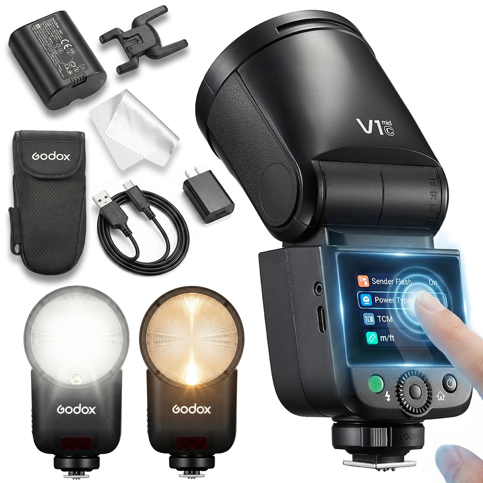 Godox V1 MID C Flash for Canon, 55Ws Round Head Touchscreen Speedlite, 24mm Optics, 650+ Flashes, TTL/HSS 1/8000s, V1MID Travel Flash for Canon EOS R RP R5 R6 R7 R8 R10 R100 R5