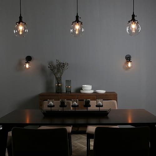 Miniatura 4 de Phansthy Aplique de pared industrial negro de la sola lámpara del cuarto de baño con pantalla del globo de 5,9 pulgadas