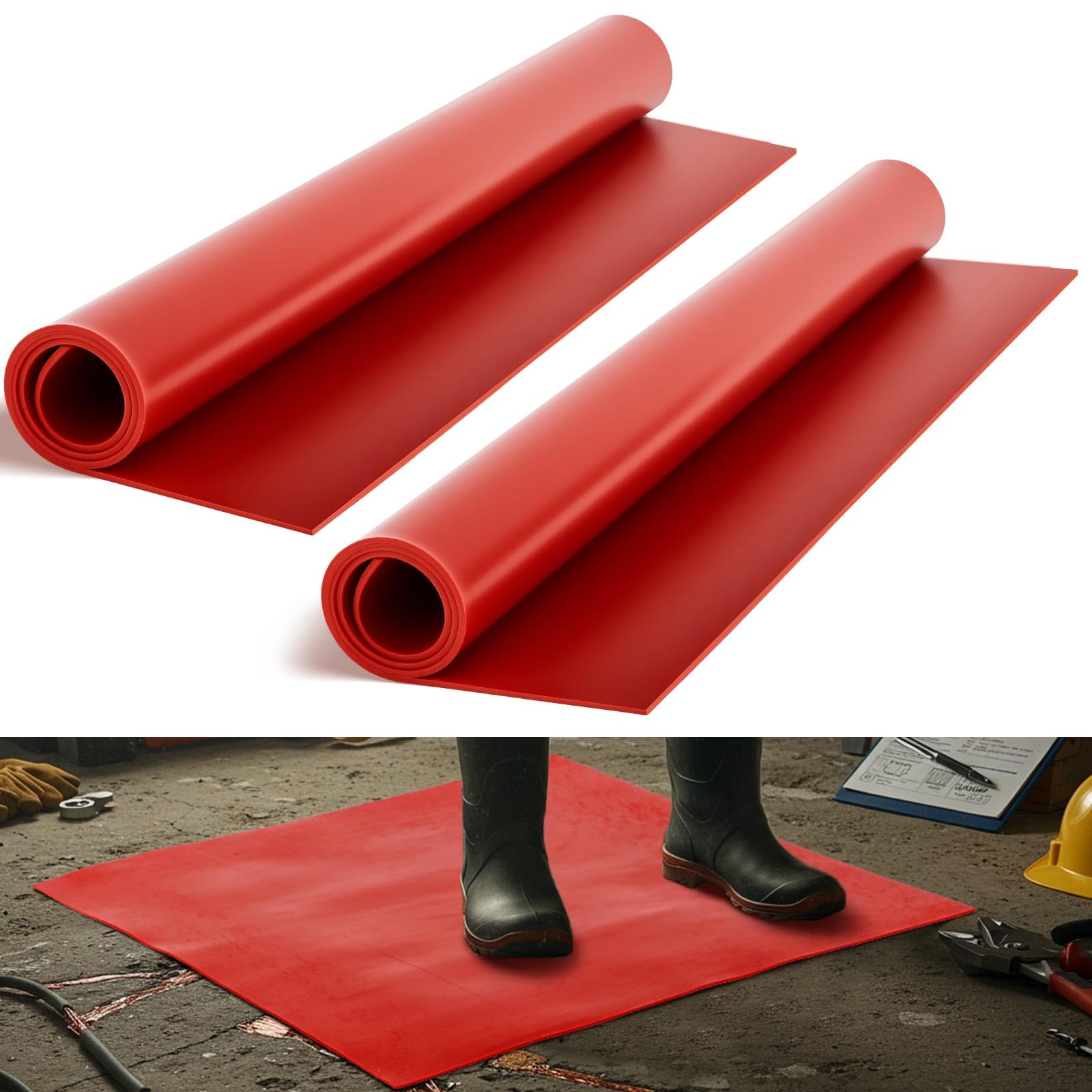2 Pcs 20" x 20" Insulated Rubber Mat, Electrical Safety Rubber Mat