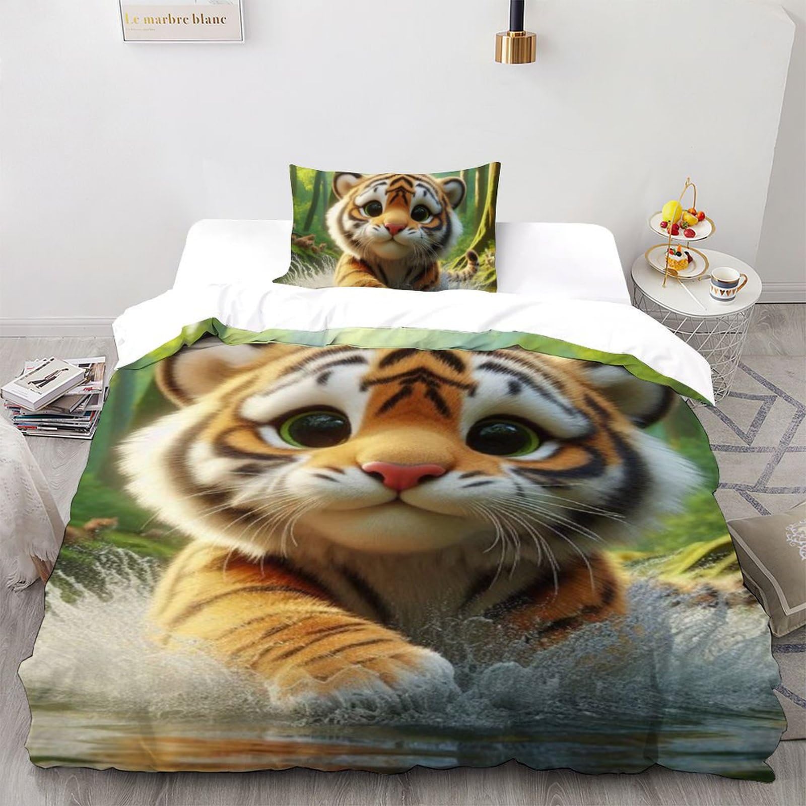 Housse de couette animaux 135x200 lit simple microfibre douce pour enfant