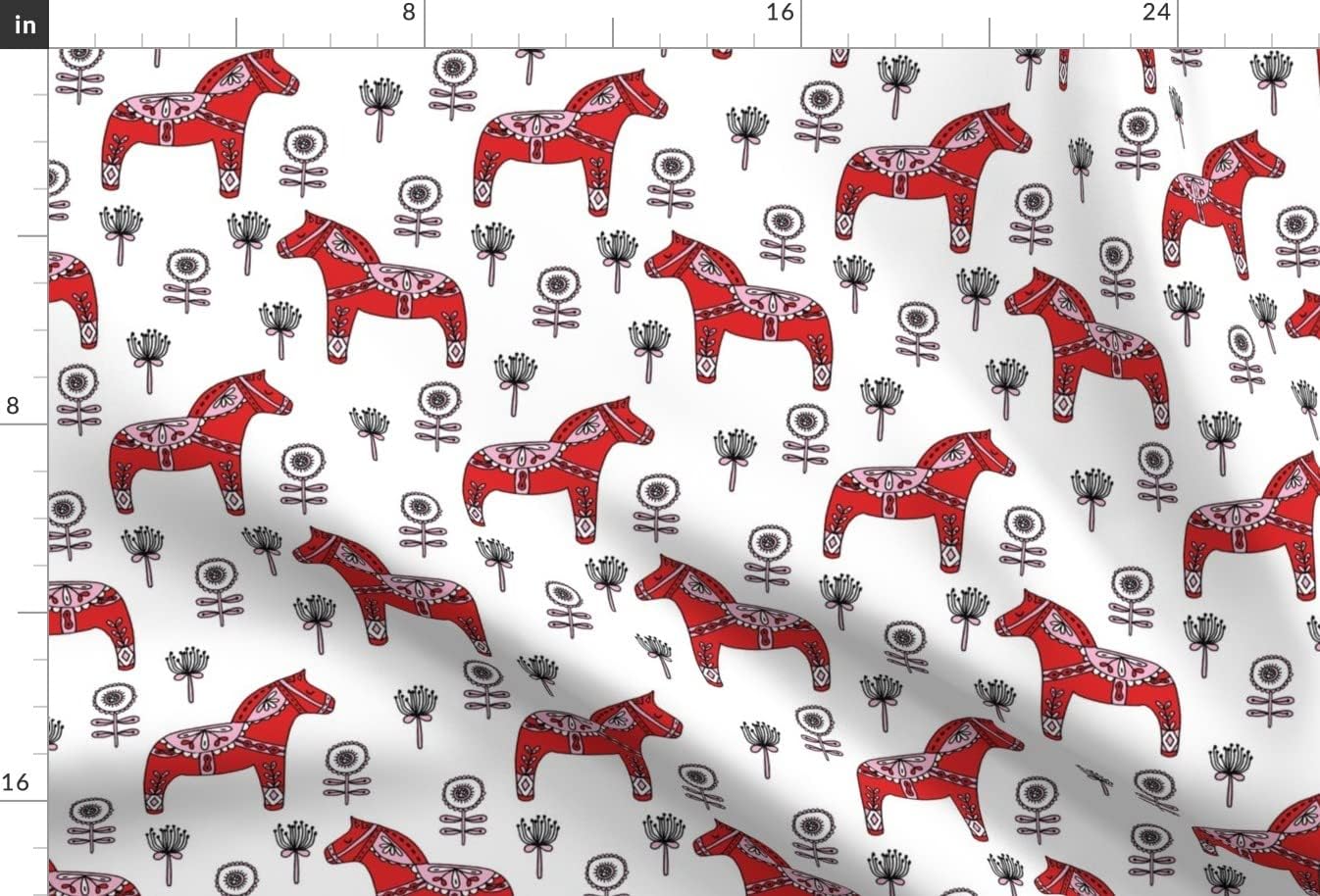 Spoonflower Fabric - Folk Dala Horse Style Illustration Nordic Swedish Scandi Scandinavian Printed on Minky Fabric by The Yard - Sewing Baby Blankets Quilt Backing Plush